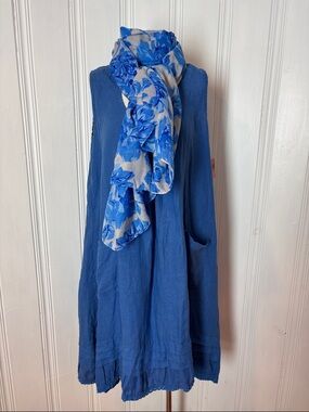 Blue Floral Sarong Shawl Wrap Cover-Up Scarf